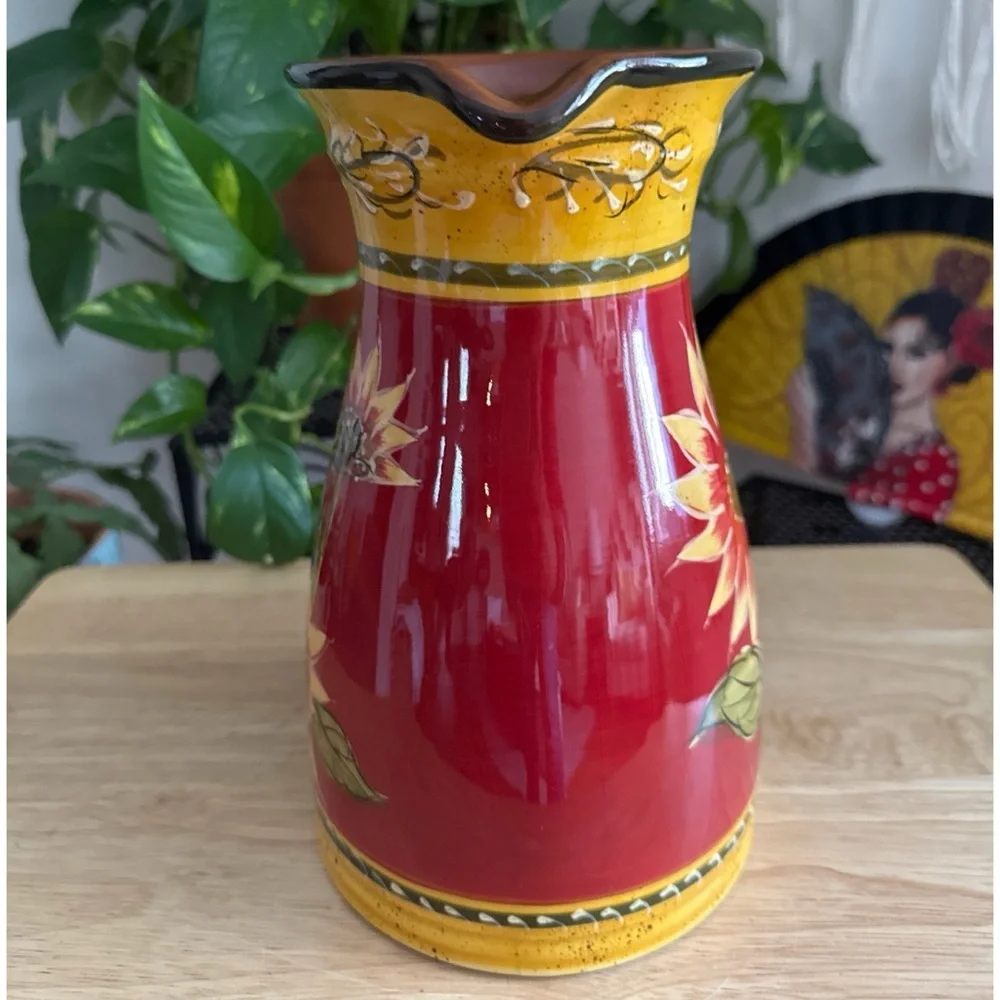 Pier 1 Imports Sunflower Pitcher Hand Painted Terracotta Tuscan Farmhouse